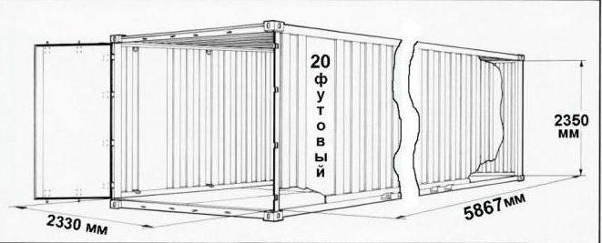 20 fots container: dimensjoner, typer, funksjoner